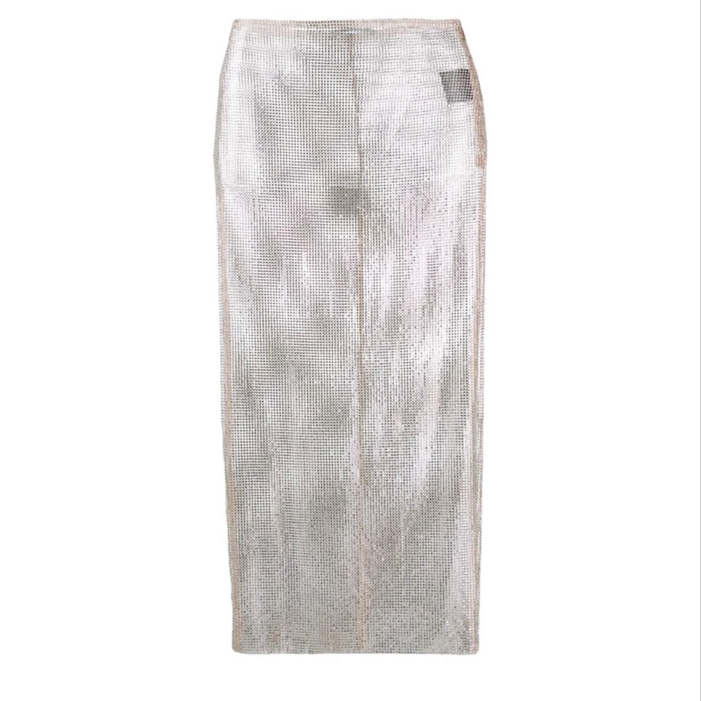 ALESSANDRA RICH Silver Crystal Sheer midi skirt ππππ - Picture 6 of 6